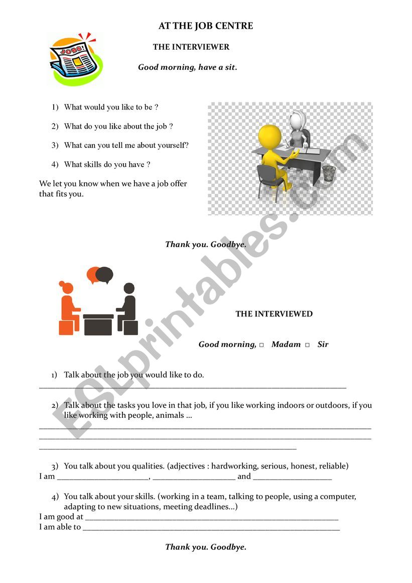 THE JOB INTERVIEW worksheet