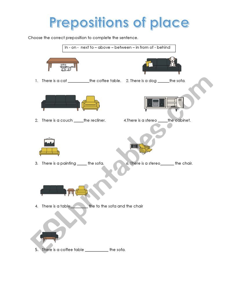 Prepositions of place worksheet