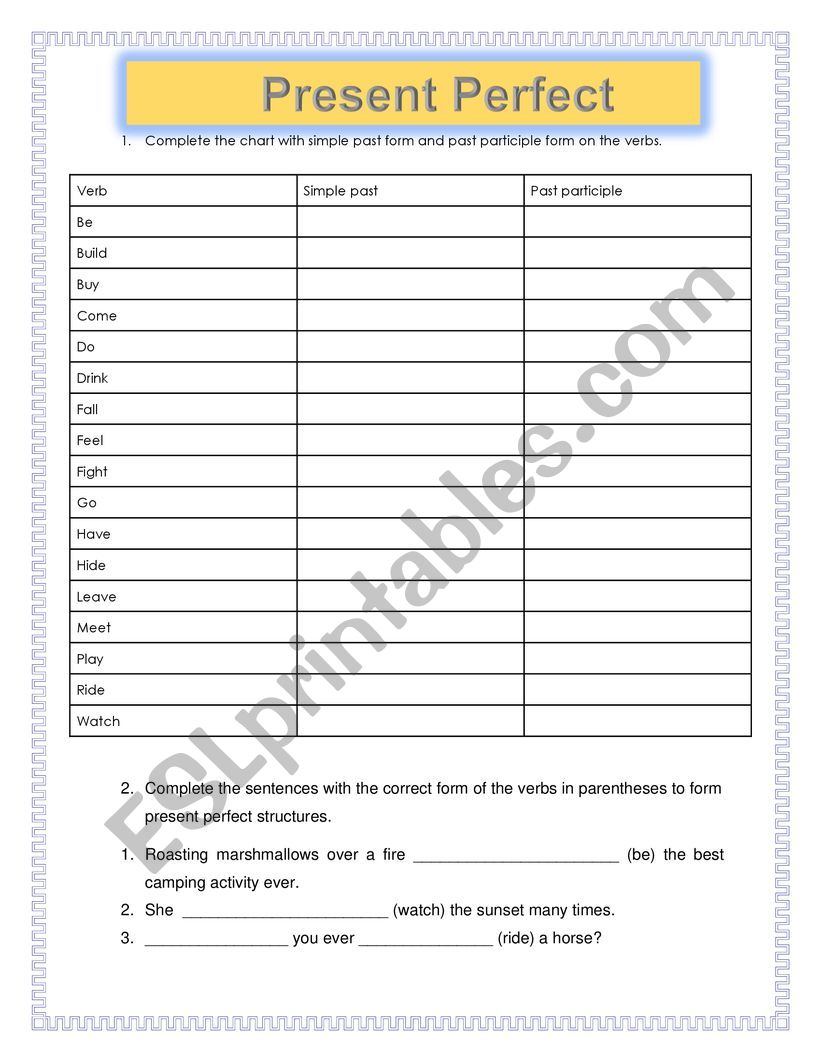 Present perfect  worksheet