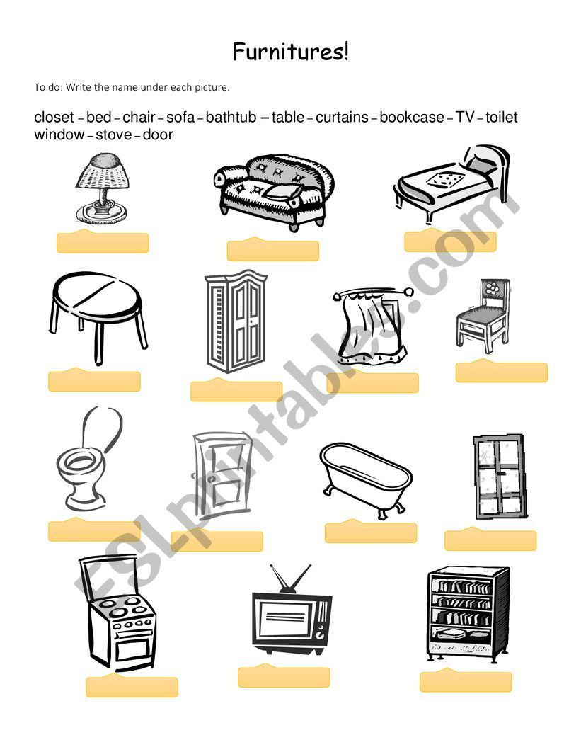 Furnitures worksheet