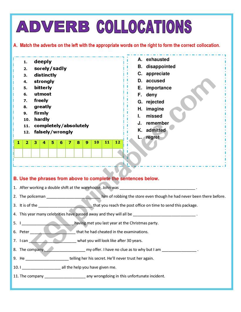adverb collocations worksheet