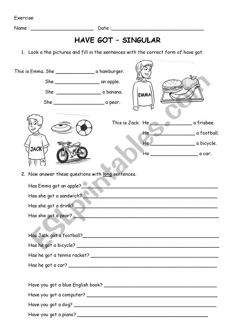 Have got and Food worksheet