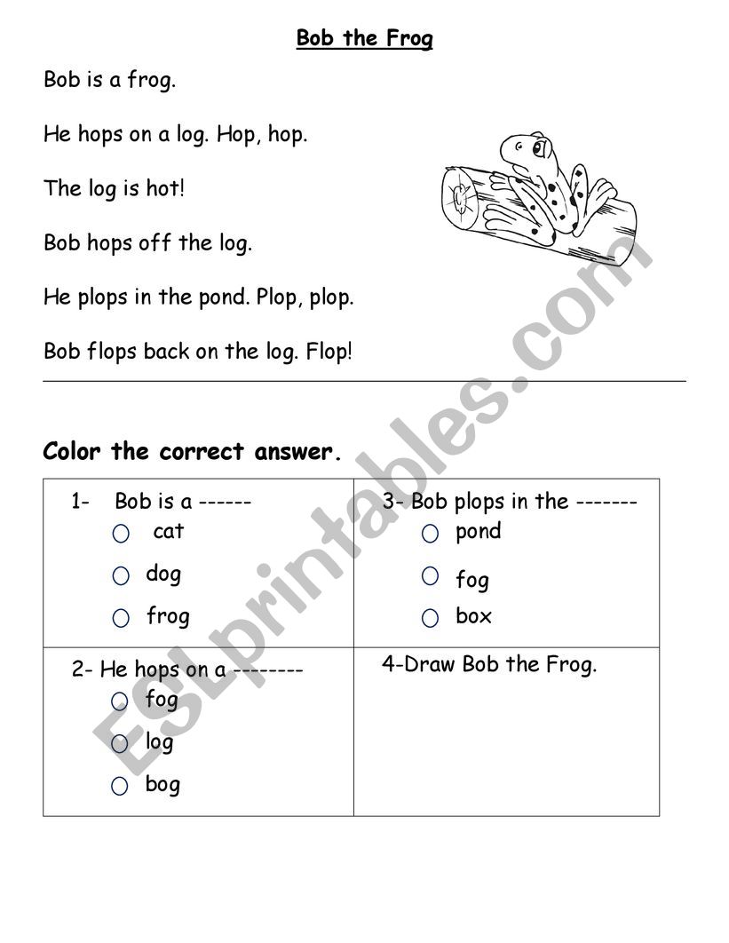 Bob the Frog worksheet