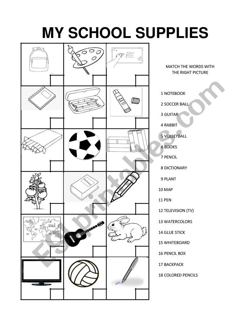 My School Supplies worksheet