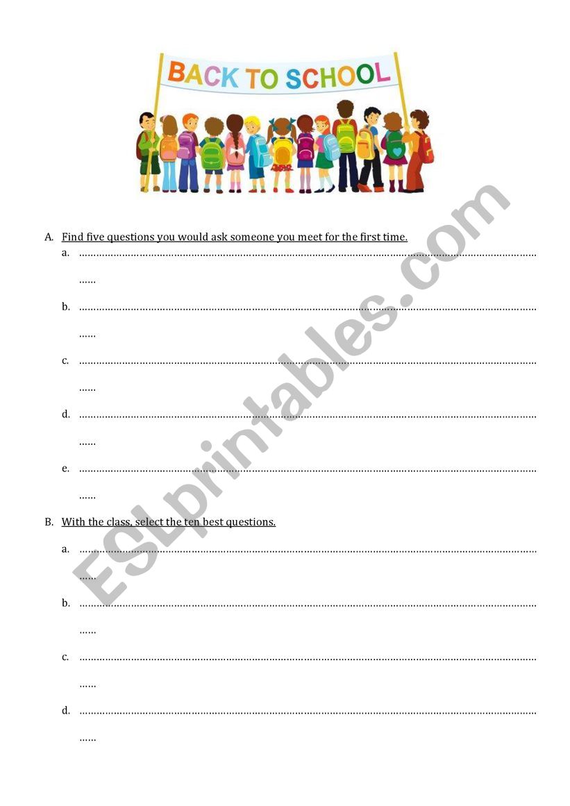 Back to school activity worksheet