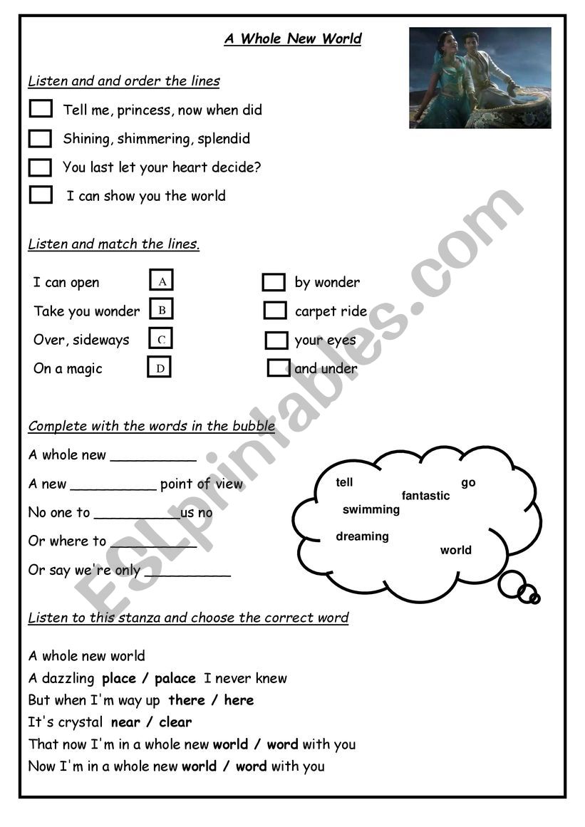 Aladdin song worksheet