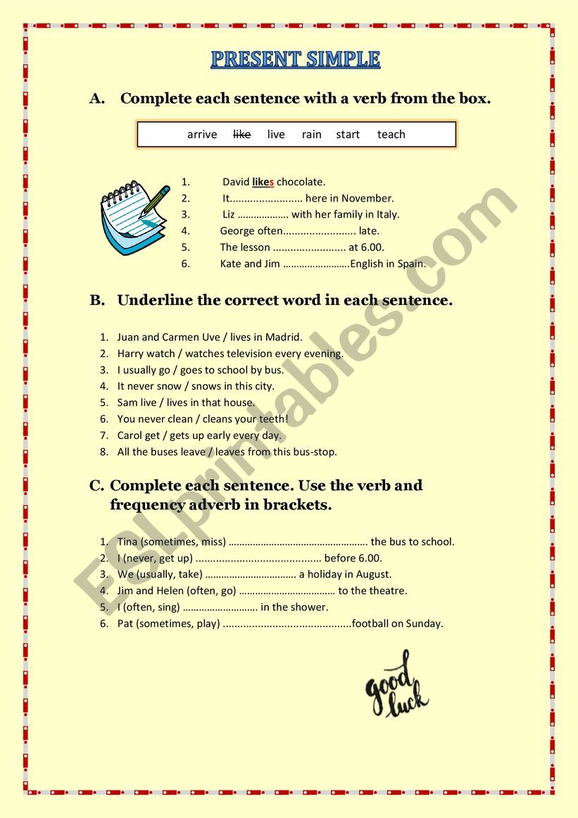 Present simple worksheet