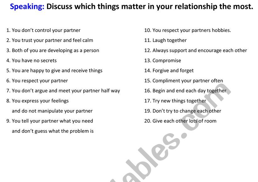 Things matter in your relationship the most