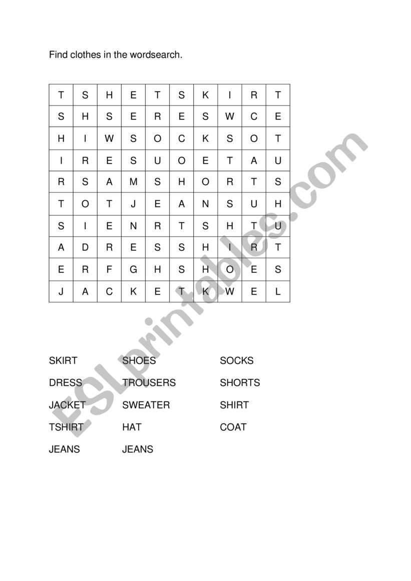 clothes worksheet