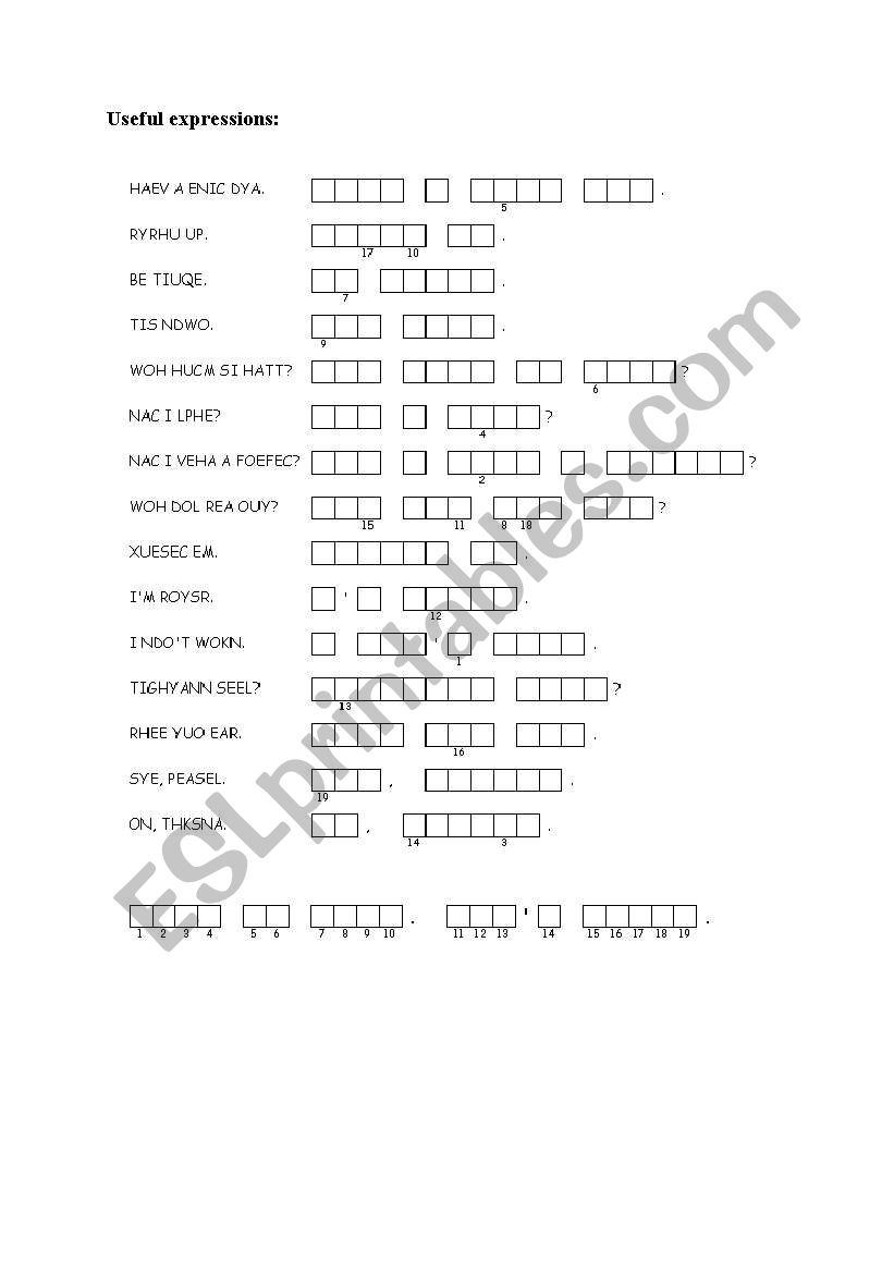 Useful expressions worksheet