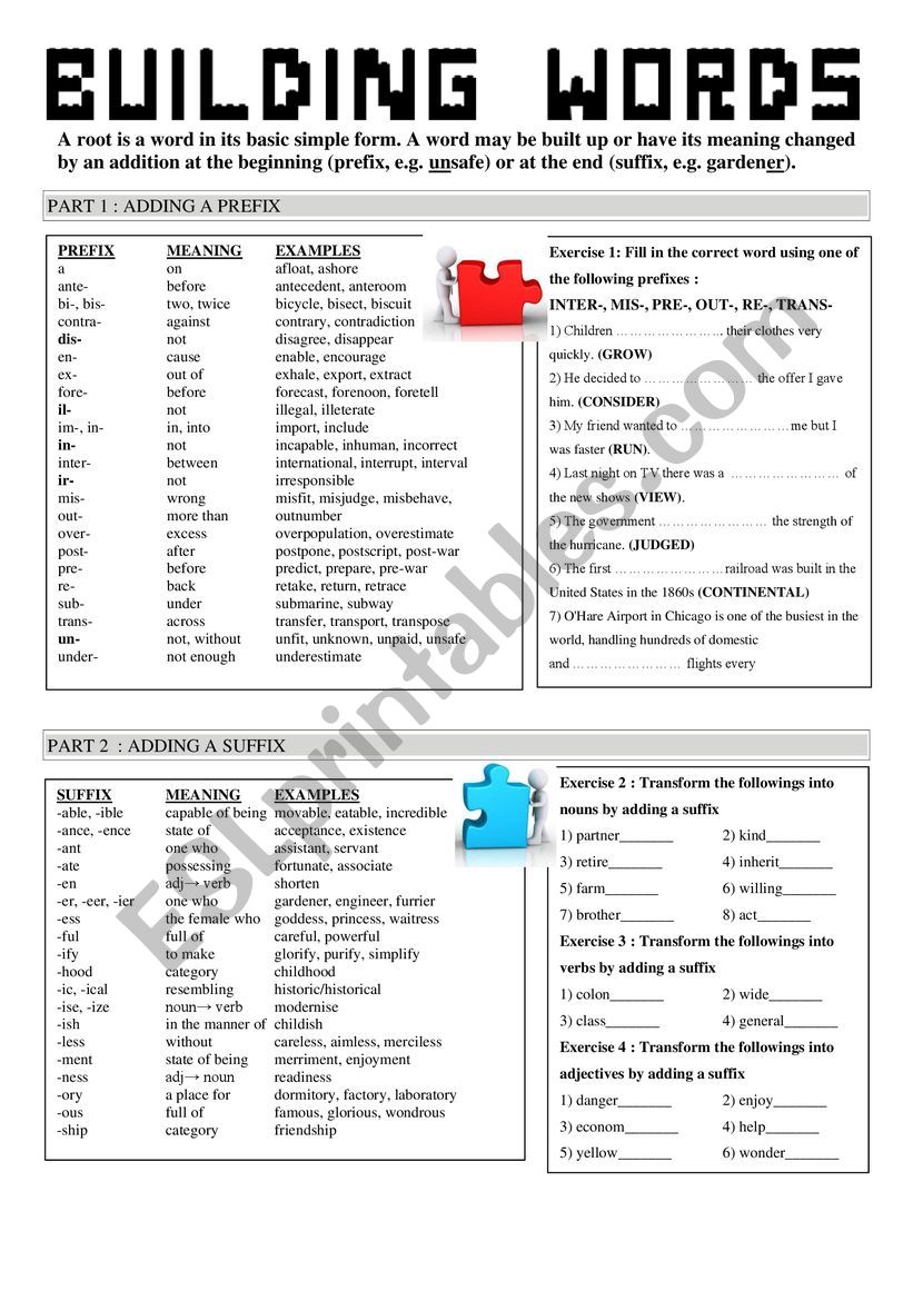 Building words worksheet