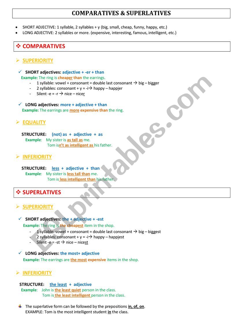 COMPARATIVES & SUPERLATIVES worksheet