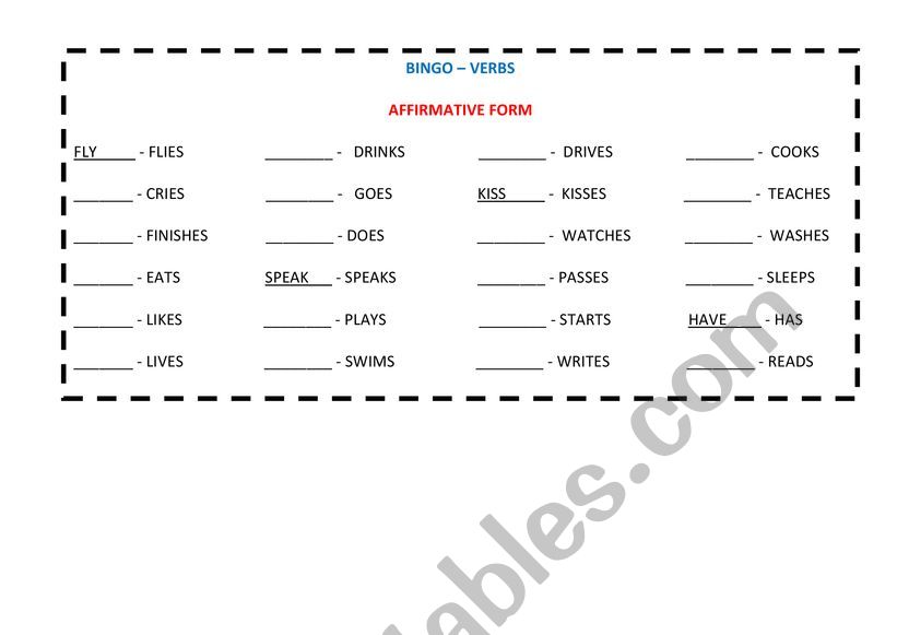 bingo worksheet