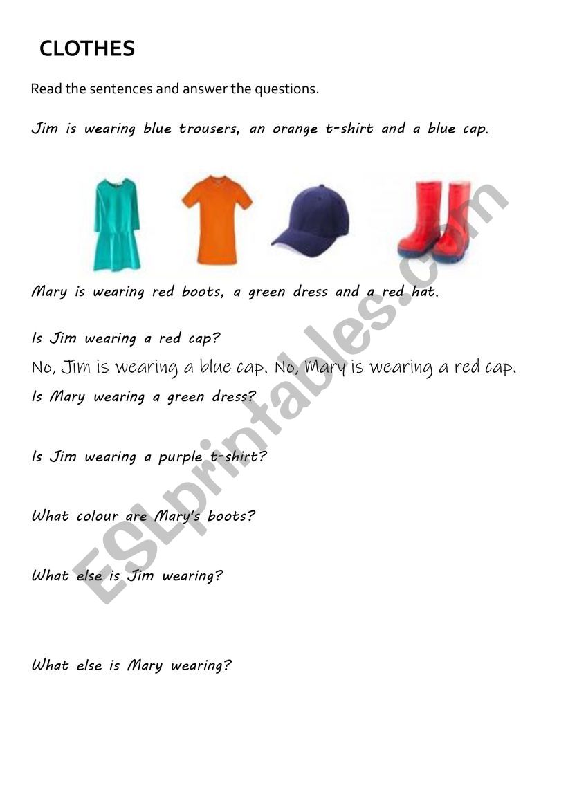 Clothes and colours worksheet