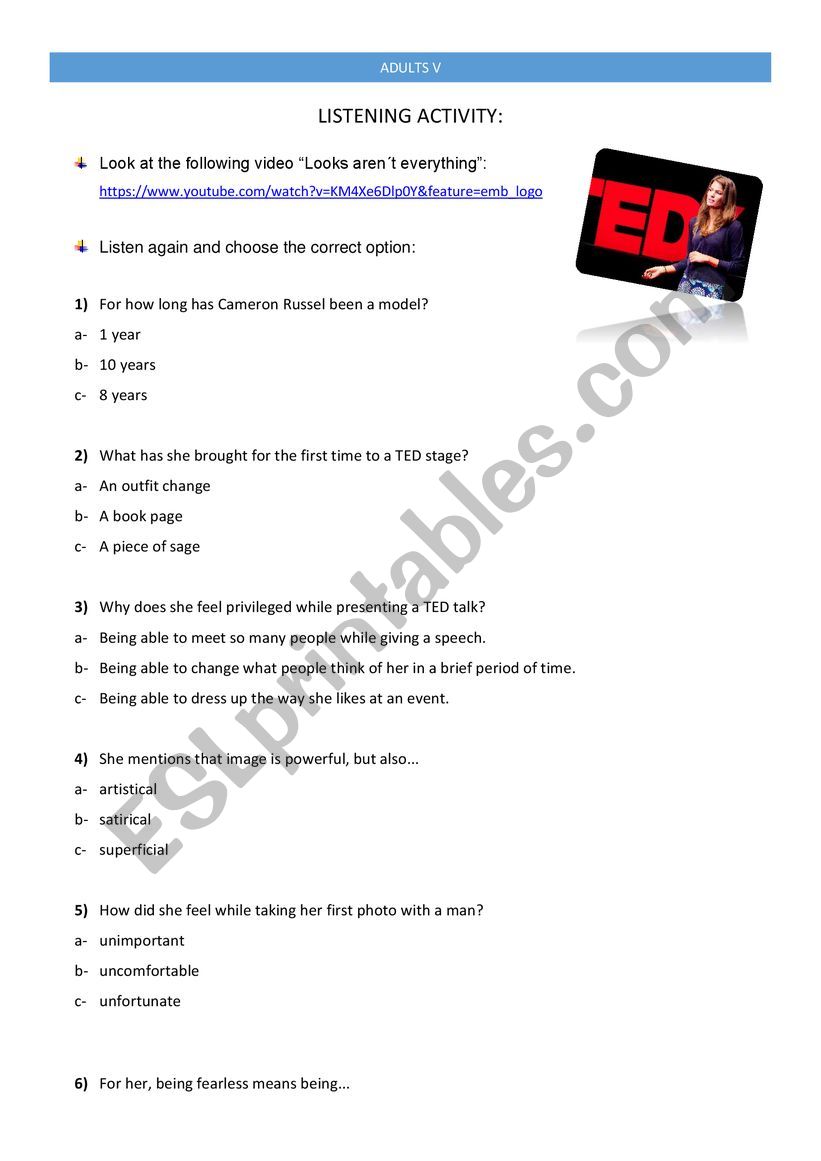 Listening activity worksheet