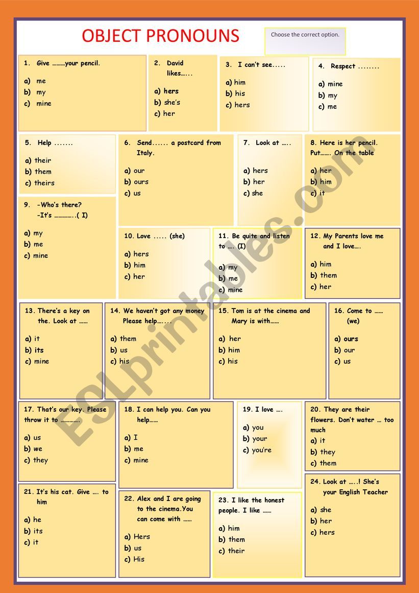 OBJECT PRONOUNS worksheet