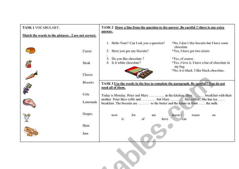 FOOD DIFFERENT SKILLS worksheet