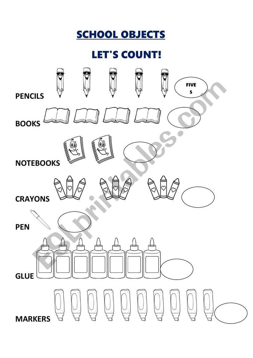 school objects worksheet