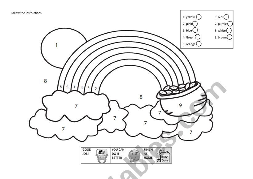 Rainbow colors and numbers worksheet