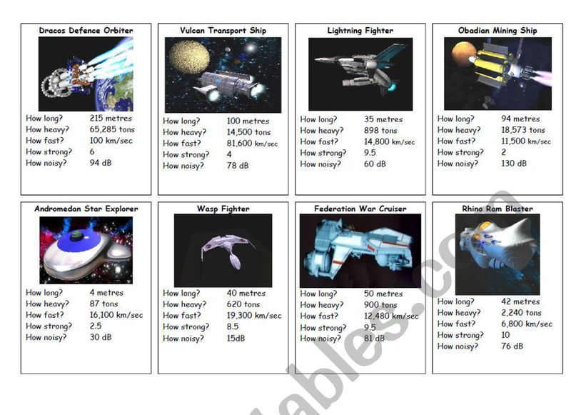 Spaceship Trumps Card Game worksheet