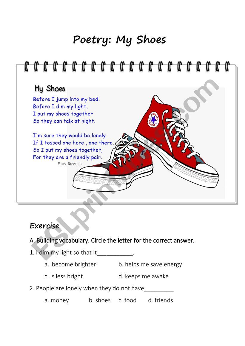 Poetry : My Shoes worksheet