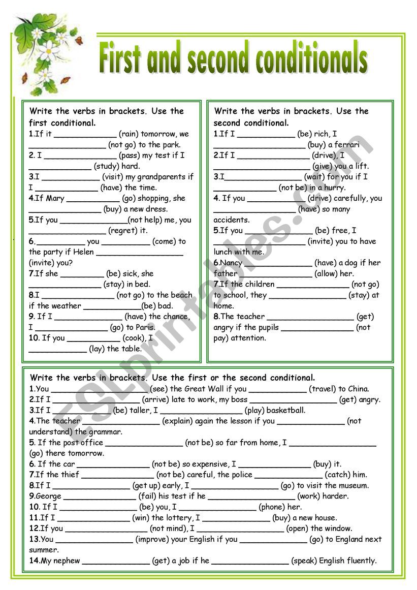 First and second conditionals worksheet