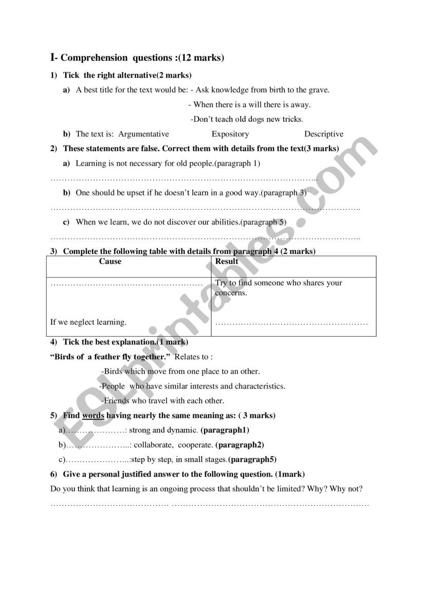 End of term test for 4th forms scientific sections/ Term 2 