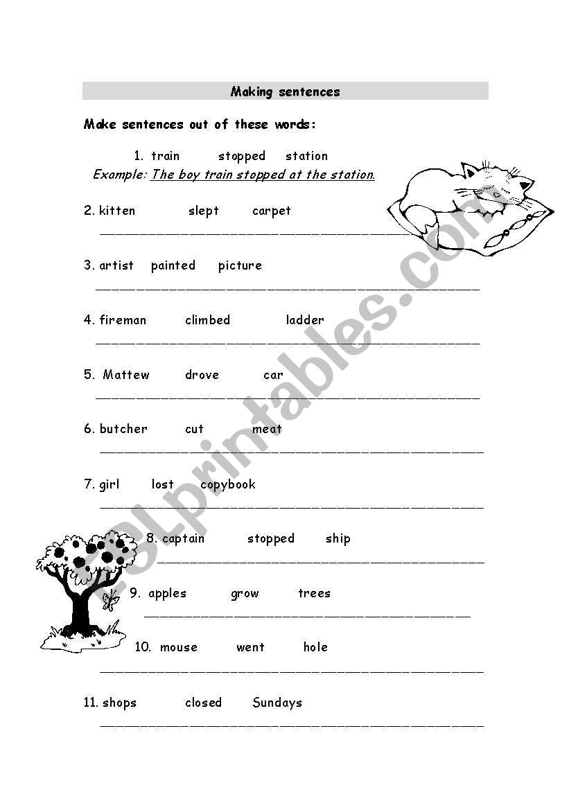 making sentences 2 worksheet