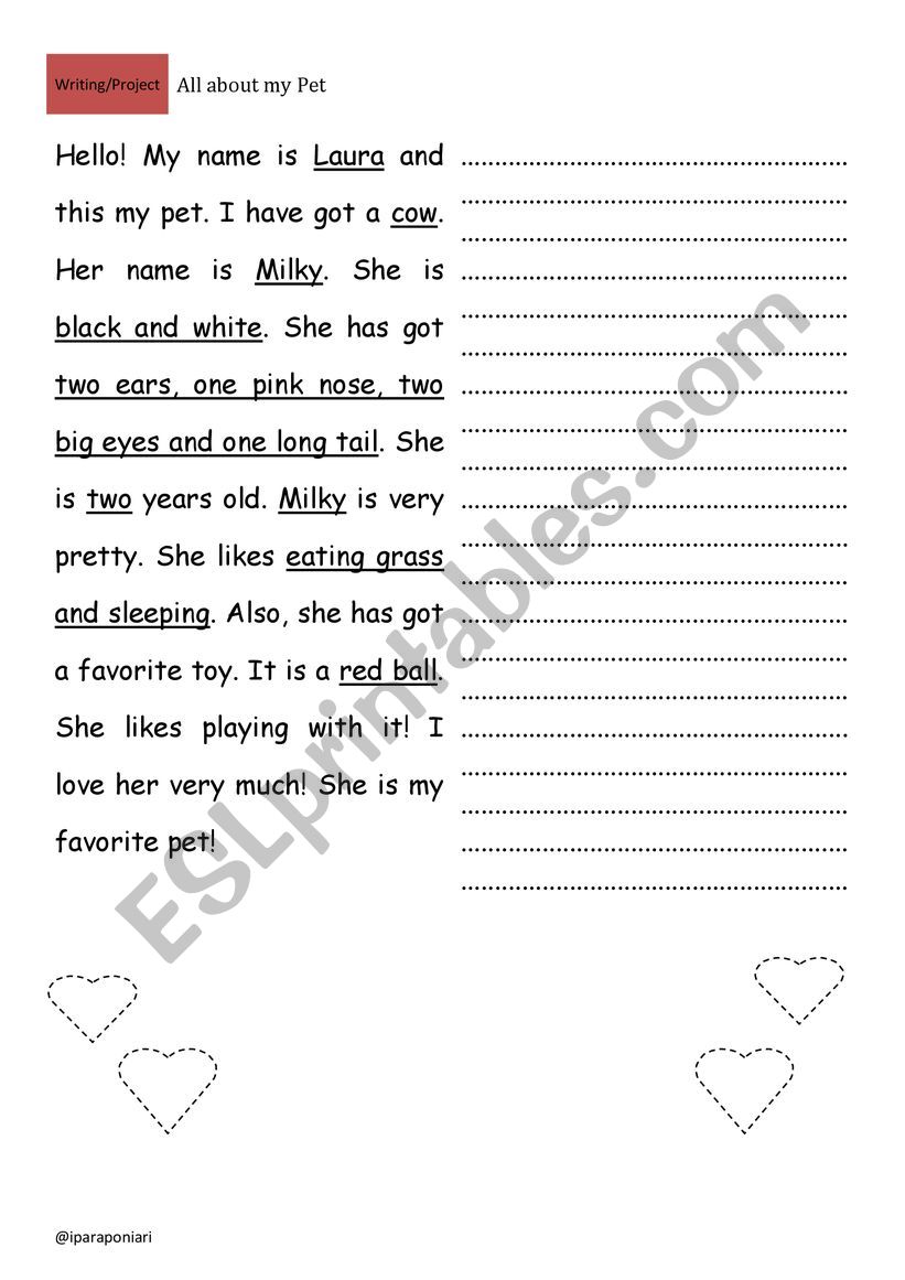 Writing about my Pet worksheet