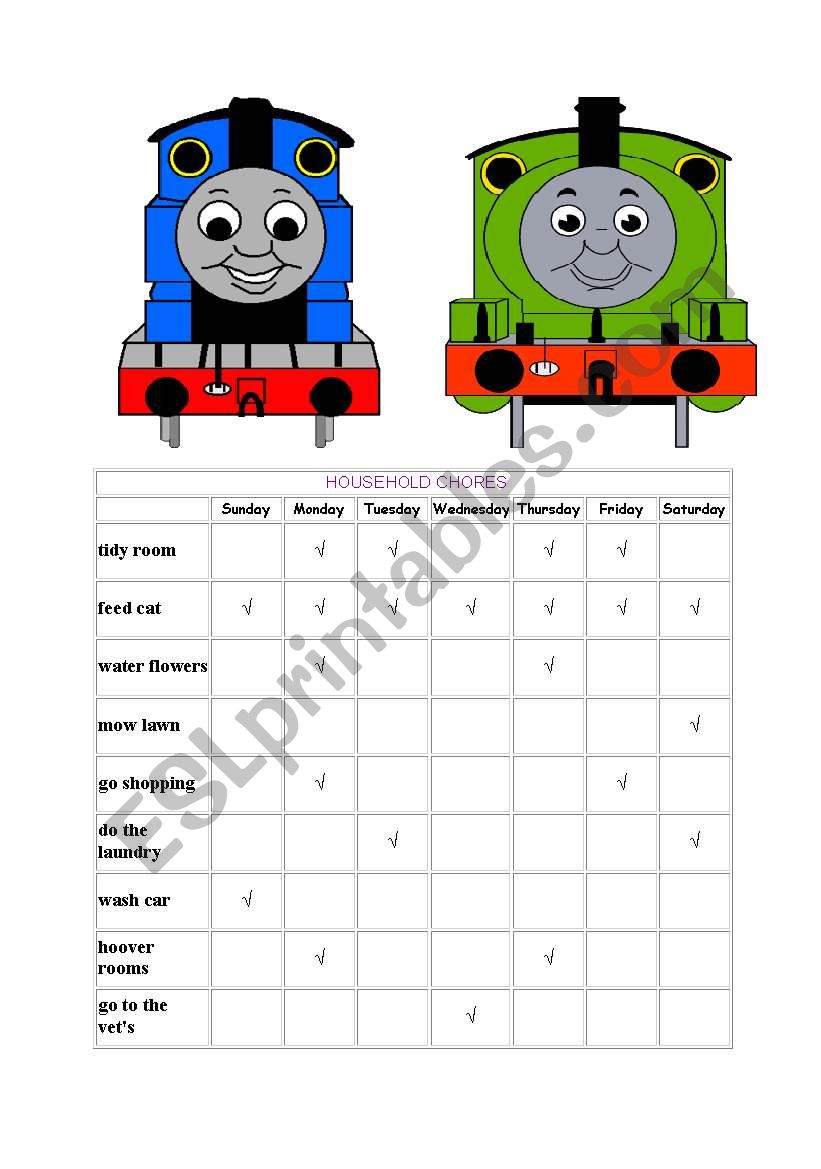 mt household chores chart worksheet