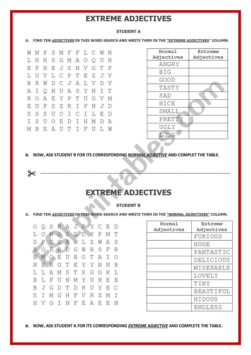 ADJECTIVE WORD SEARCH worksheet