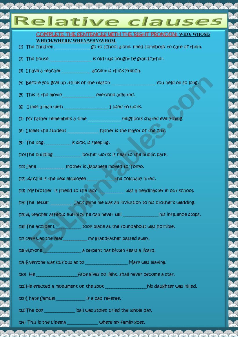 RELATIVE CLAUSES worksheet