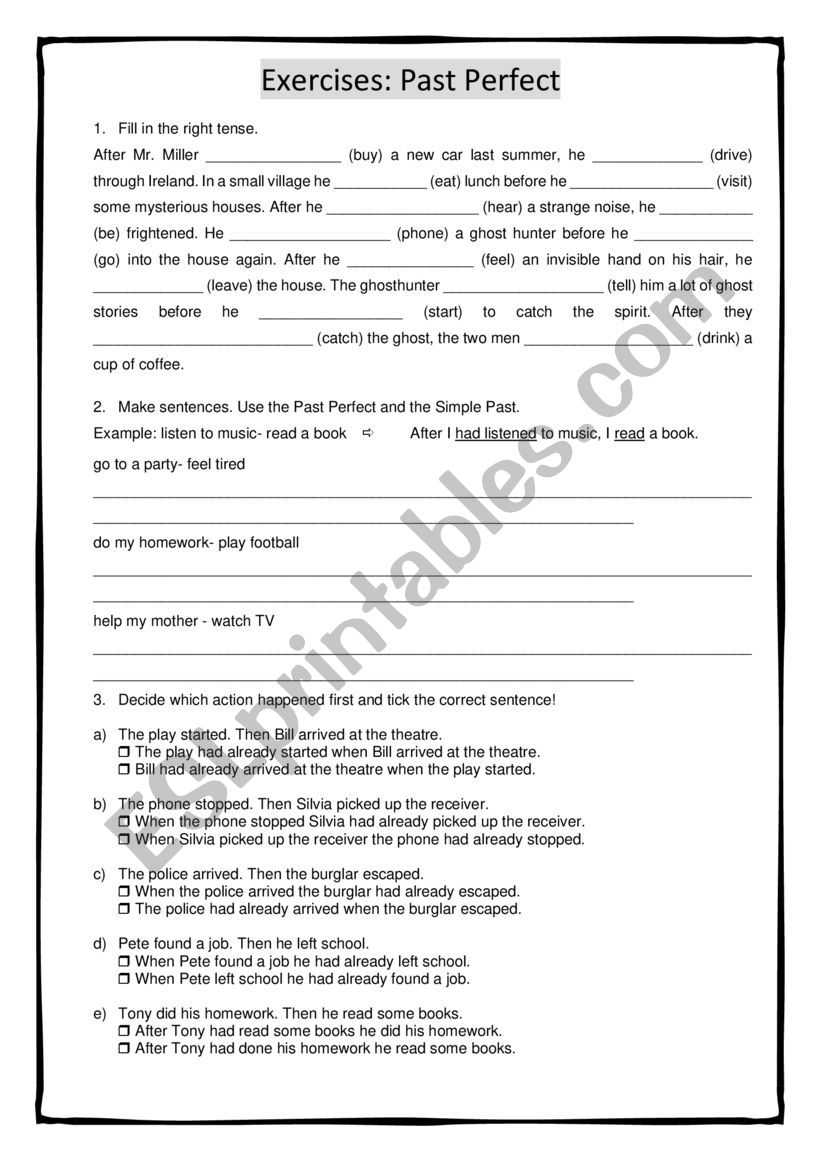 past perfect exercise worksheet
