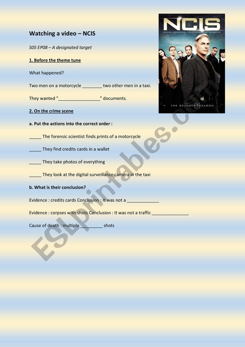 NCIS video extract worksheet
