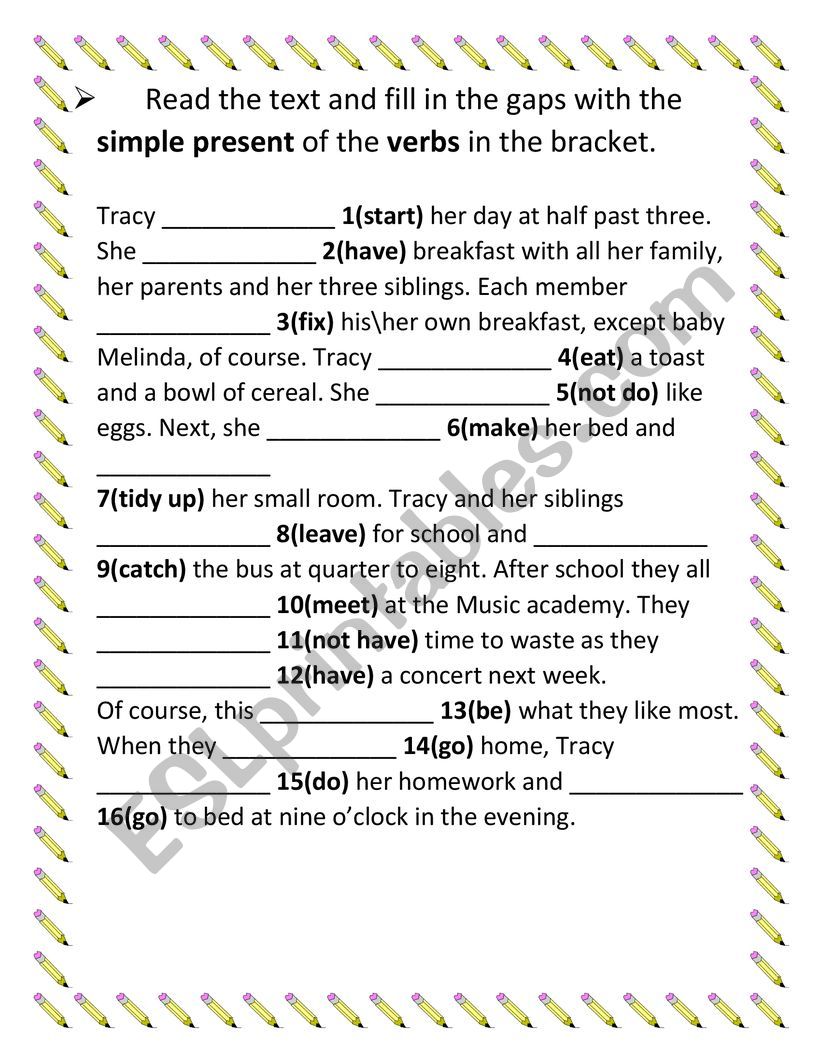 Simple Present Passage worksheet
