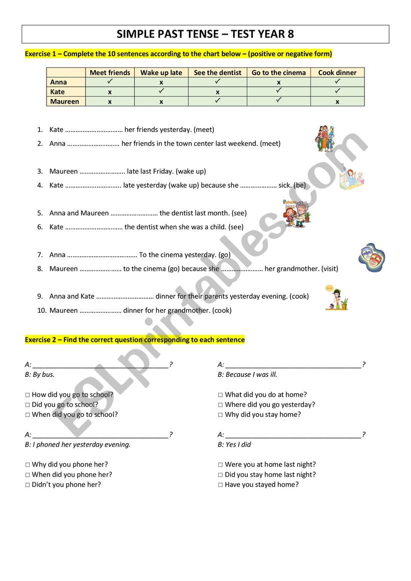 Simple past test  worksheet