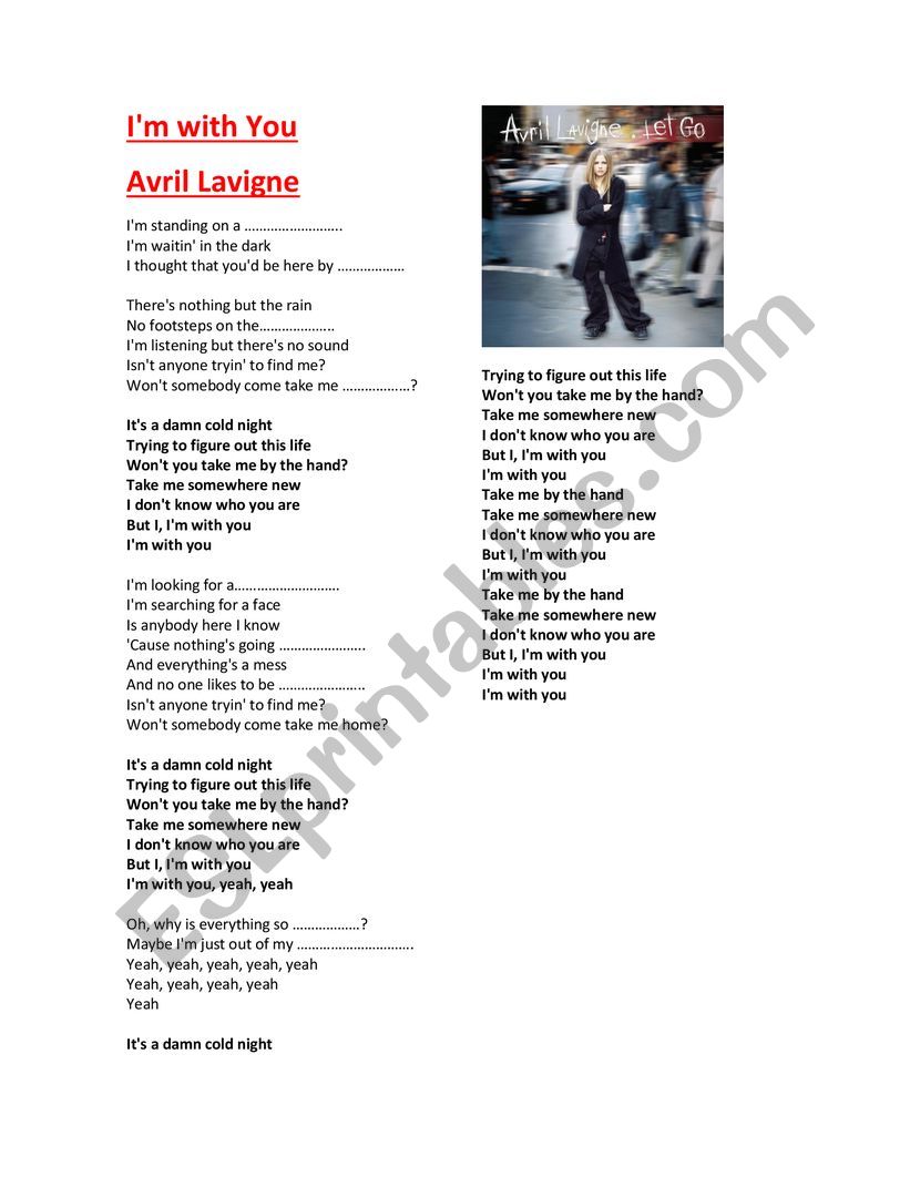 Song, I�m with you worksheet