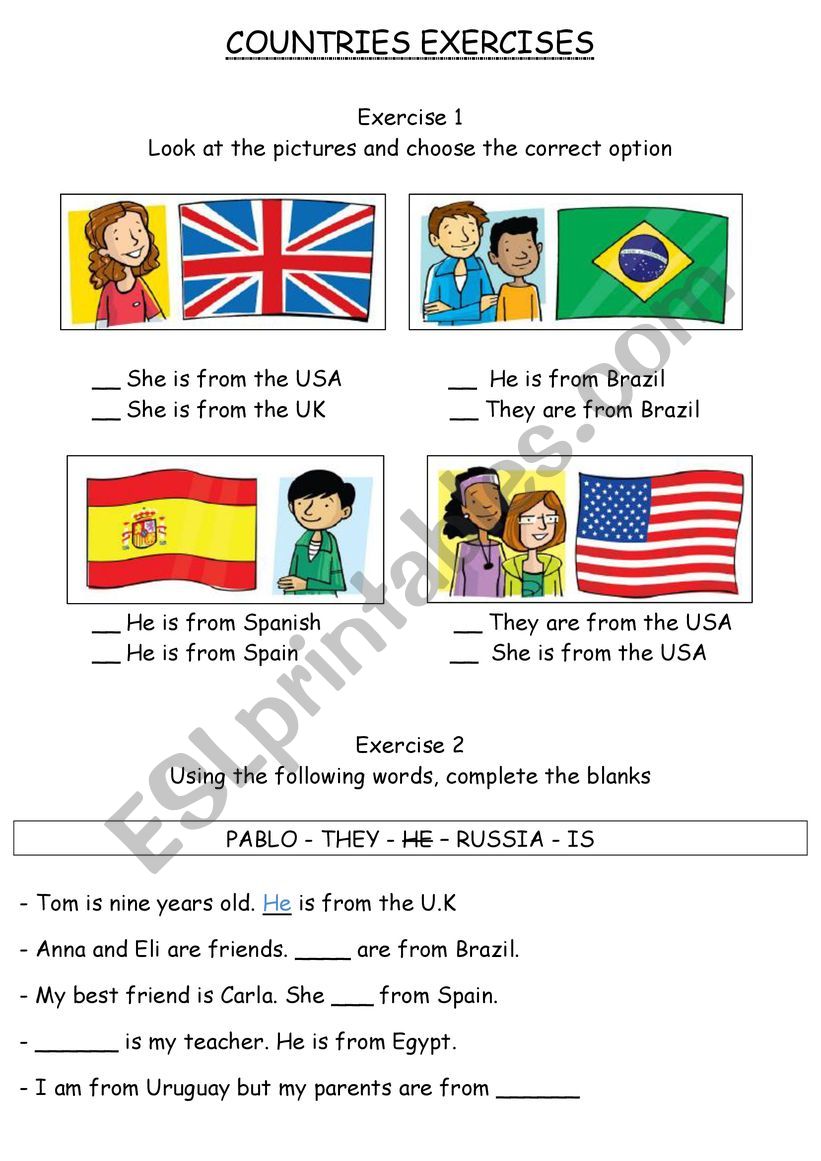 Countries (Grammar exercise) worksheet