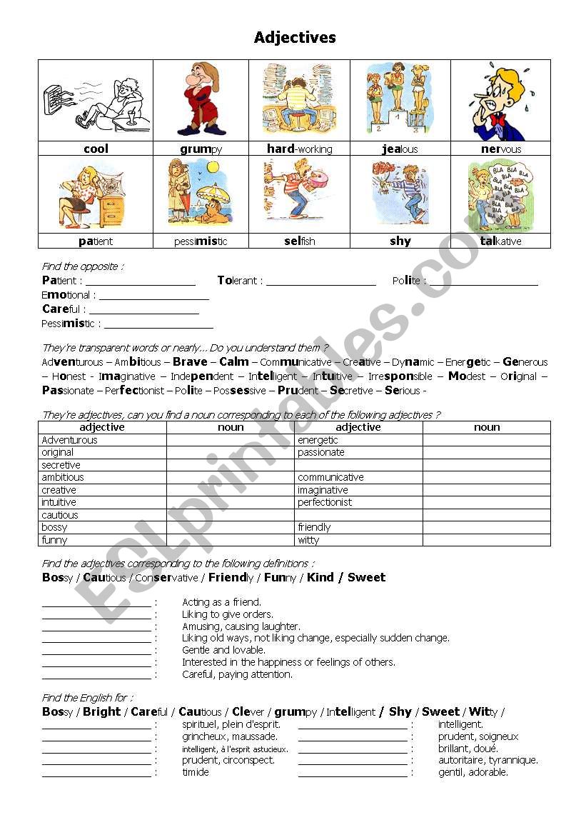 adjectives about personality worksheet