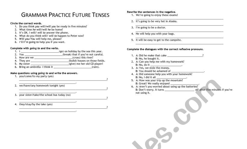 Grammar Practice for Future Tenses