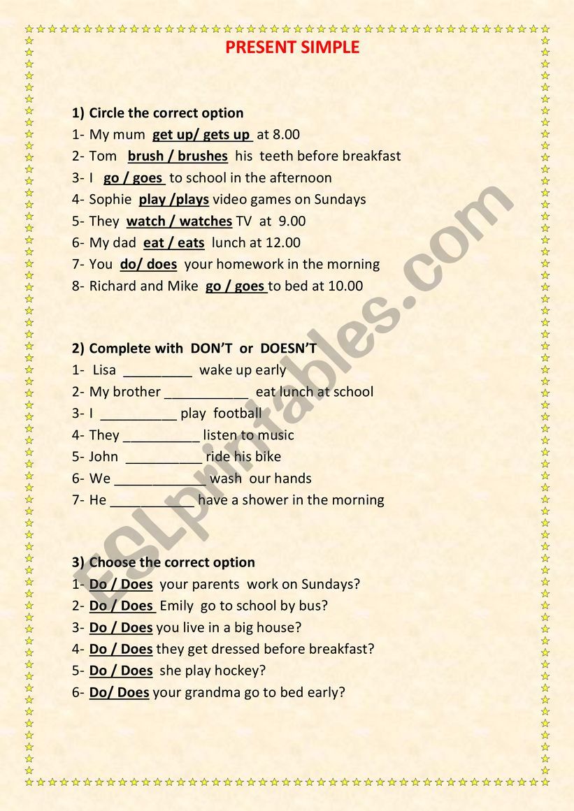 PRESENT SIMPLE  worksheet