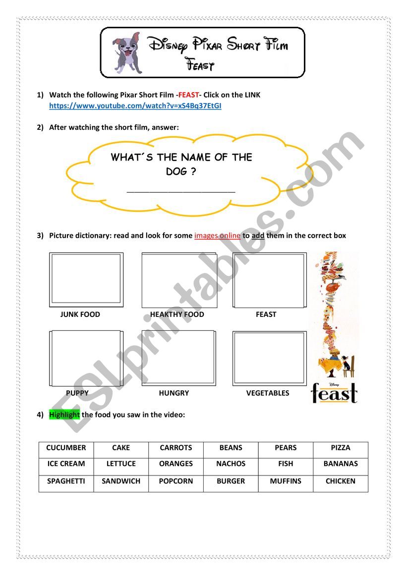 Disney Short film: Feast worksheet