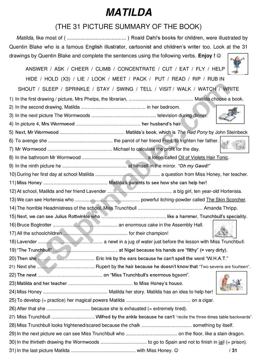 Matilda summary worksheet