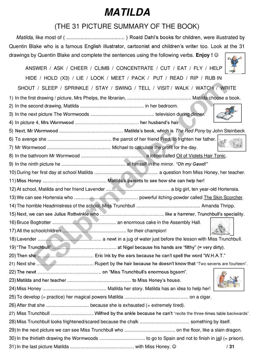 Matilda summary worksheet