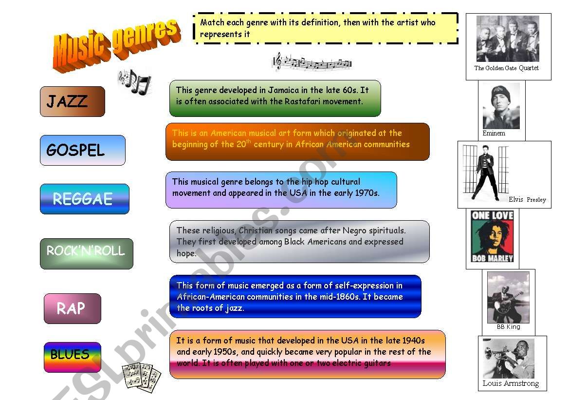 Music genres worksheet