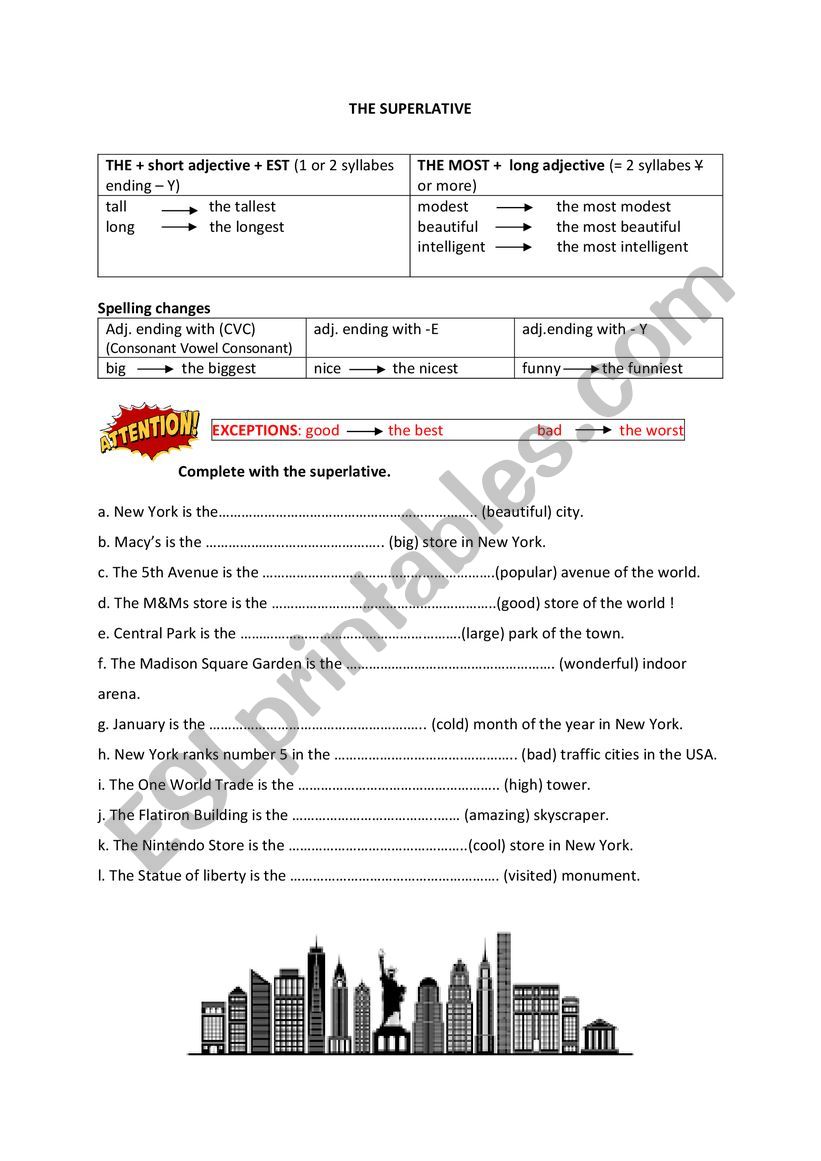 NYC superlatives worksheet