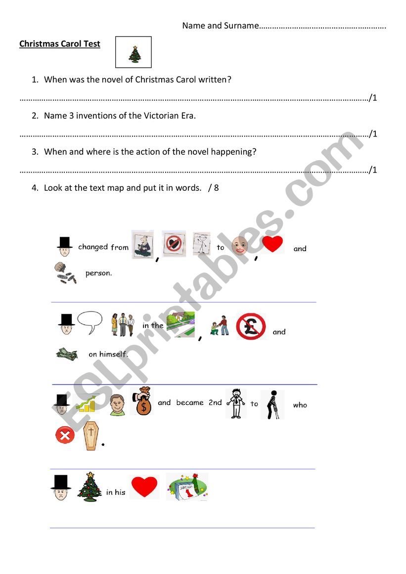 Christmas Carol Test worksheet