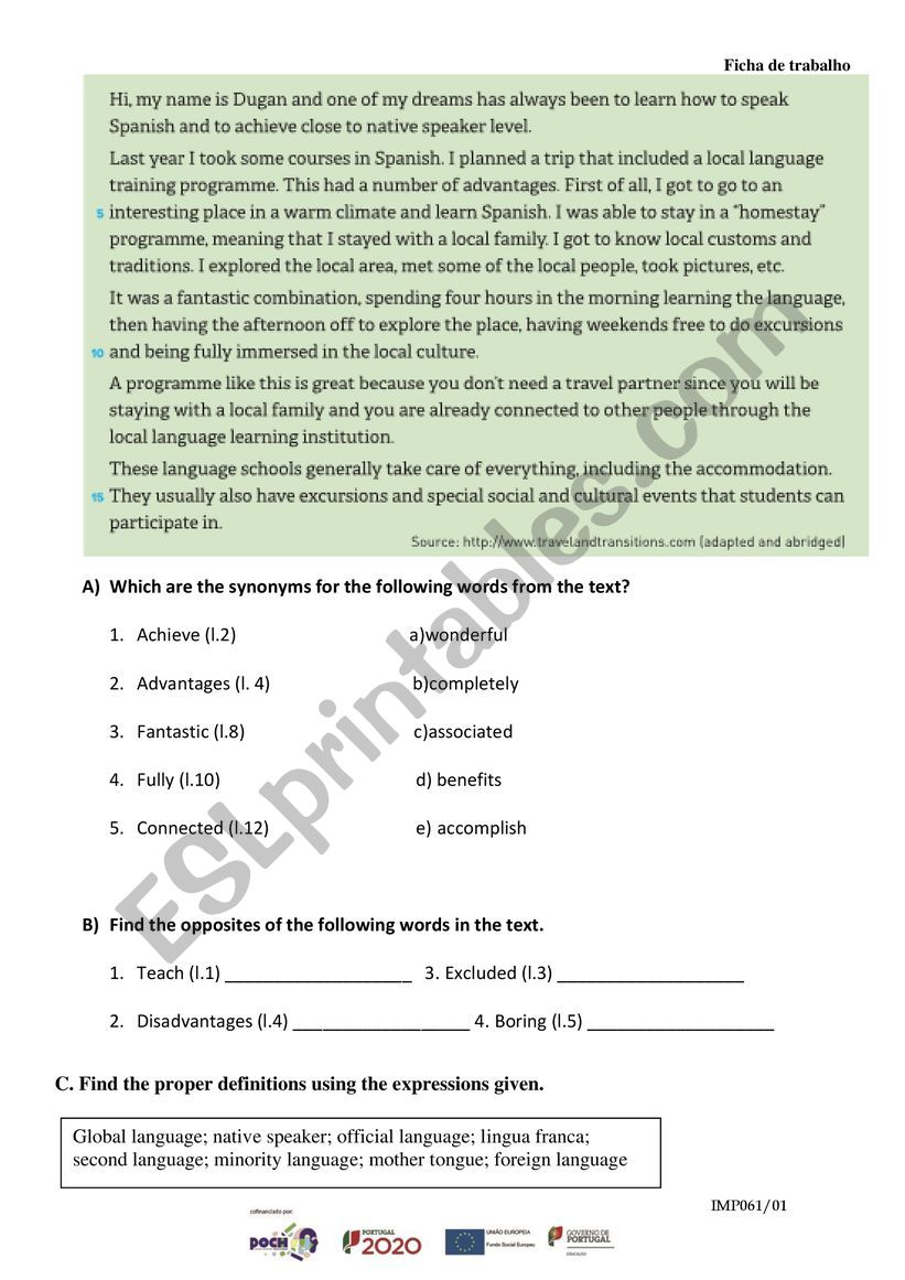 The Importance of the English Language worksheet