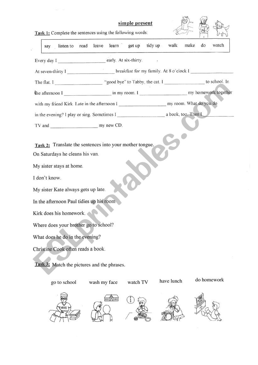 simple present daily routine worksheet