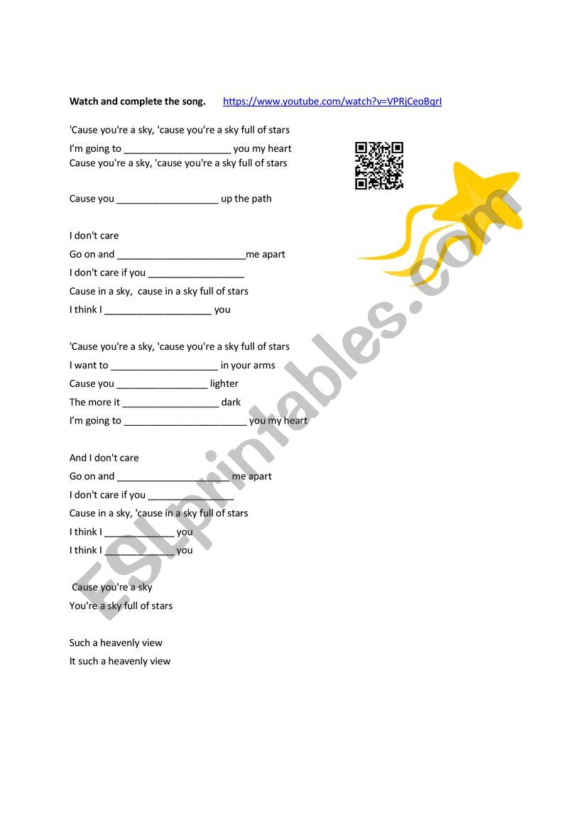 present tense song worksheet